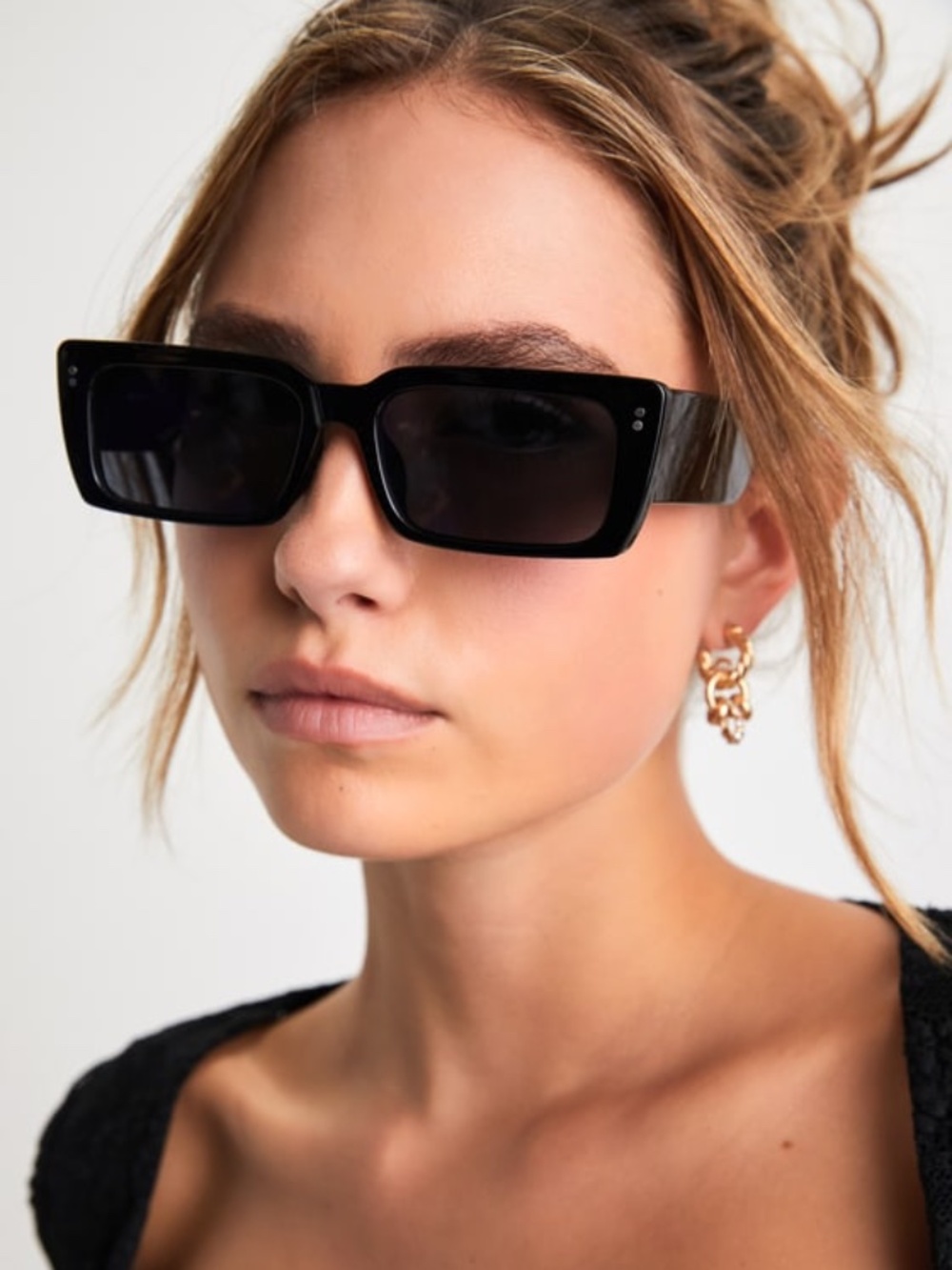 Lulus Icon Ready Black Rectangular Sunglasses - Size One Size